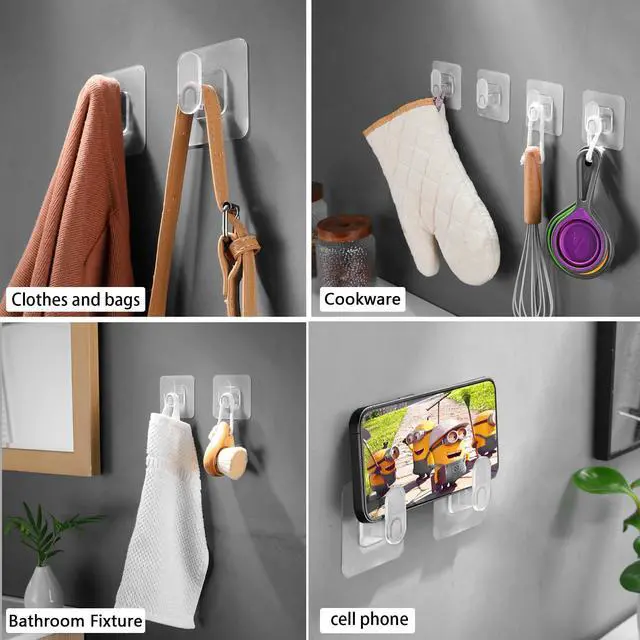 Alt view image 5 of 7 - Drill Free Wall Hooks for Towels & Robe, 10 Pack, Adhesion - Shower Hanger Hook Stick on Wall for Bathroom