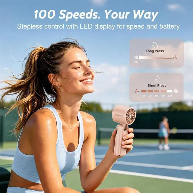 Alt view image 5 of 7 - 5000mAh Portable Handheld Fan, USB-C Rechargeable Mini Fan with 100 Speeds