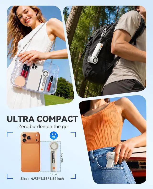 Alt view image 3 of 7 - Handheld Mini Fan, Portable Fan with Ice Cooling, 120 Speed Adjustable, USB-C Rechargeable Personal hand held Fan for Travel, Outdoor, Camping, Makeup, Summer Gifts -MiFan White