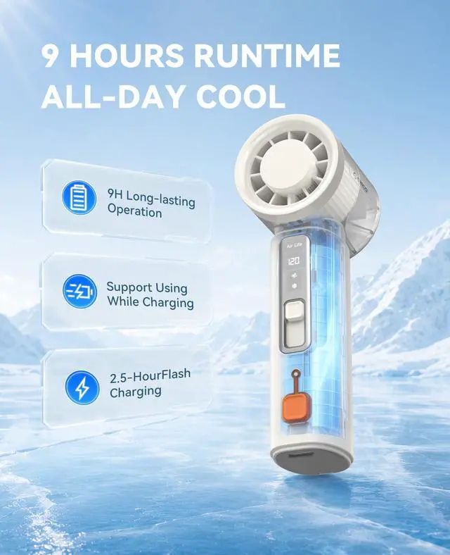 Alt view image 5 of 7 - Handheld Mini Fan, Portable Fan with Ice Cooling, 120 Speed Adjustable, USB-C Rechargeable Personal hand held Fan for Travel, Outdoor, Camping, Makeup, Summer Gifts -MiFan White