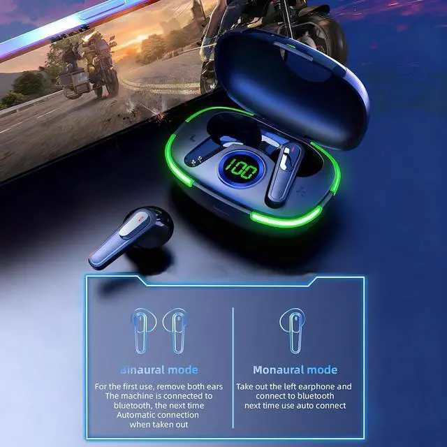 Alt view image 6 of 7 - Wireless Earbuds Bluetooth Headphones 50H Playback Touch Control Noise Cancellation LED Power Display Charging Case IPX7 Waterproof Earphones with Mic Headset Gym Work
