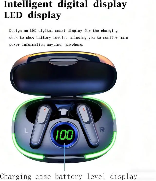 Alt view image 4 of 7 - Wireless Earbuds Bluetooth Headphones 50H Playback Touch Control Noise Cancellation LED Power Display Charging Case IPX7 Waterproof Earphones with Mic Headset Gym Work