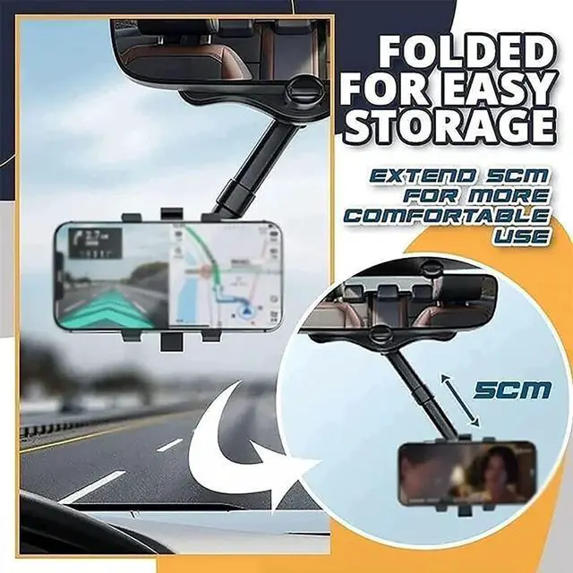 Alt view image 2 of 7 - 360 Rotatable and Retractable Car Phone Holder, 360° Car Rearview Mirror PhoneHolder for Car Mount Phone and GPS Holder Support Rotating Adjustable