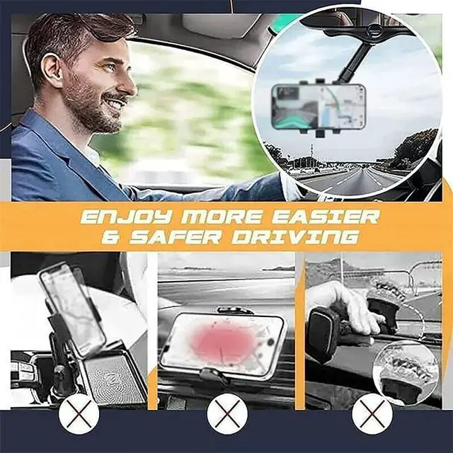 Alt view image 4 of 7 - 360 Rotatable and Retractable Car Phone Holder, 360° Car Rearview Mirror PhoneHolder for Car Mount Phone and GPS Holder Support Rotating Adjustable