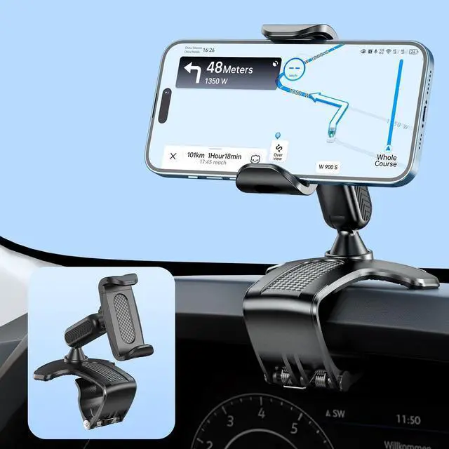 Main image of Multifunctional Car Dashboard Mobile Phone Holder, 360 Degree Rotation Universal Dash Clip Cellphone Mount for 4-7 inch Smartphones (Black)