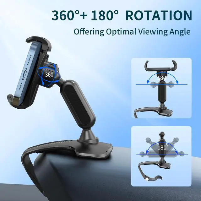 Alt view image 3 of 6 - Multifunctional Car Dashboard Mobile Phone Holder, 360 Degree Rotation Universal Dash Clip Cellphone Mount for 4-7 inch Smartphones (Black)
