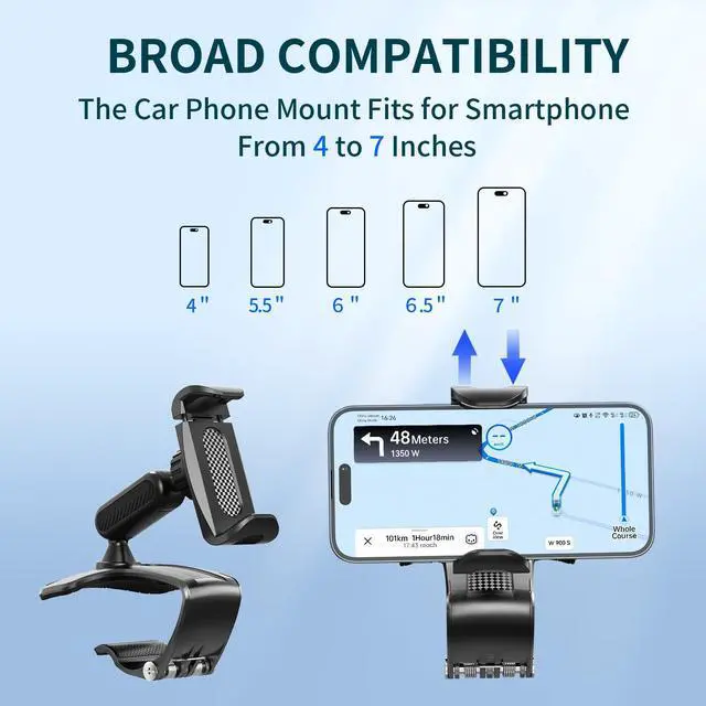 Alt view image 5 of 6 - Multifunctional Car Dashboard Mobile Phone Holder, 360 Degree Rotation Universal Dash Clip Cellphone Mount for 4-7 inch Smartphones (Black)