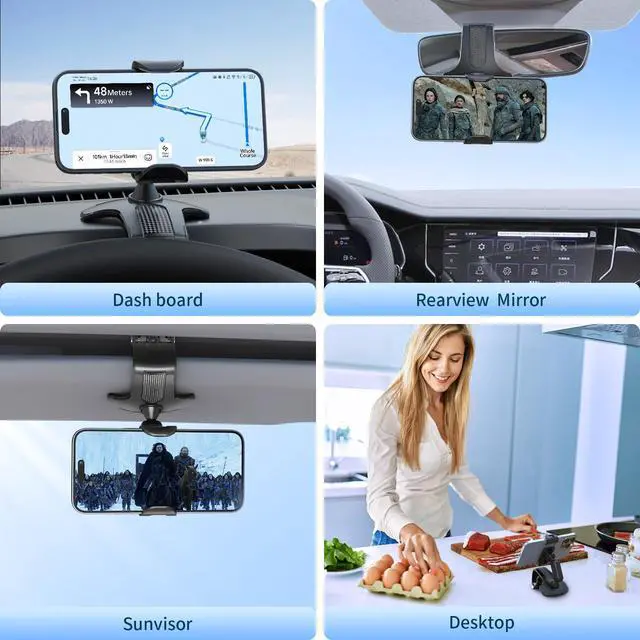 Alt view image 6 of 6 - Multifunctional Car Dashboard Mobile Phone Holder, 360 Degree Rotation Universal Dash Clip Cellphone Mount for 4-7 inch Smartphones (Black)