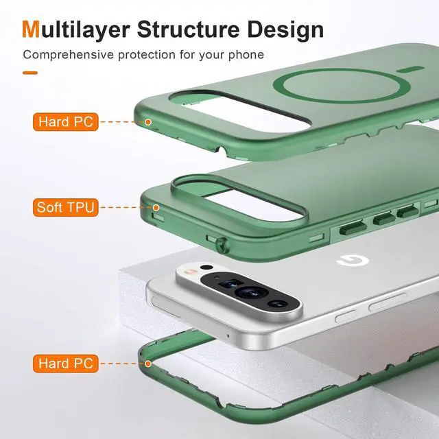 Alt view image 4 of 7 - for Google Pixel 9 Pro XL Case,Magnetic Matte Shockproof Deep Green