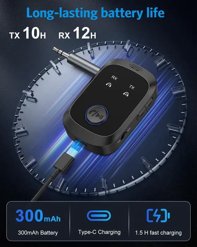 Alt view image 7 of 7 - Bluetooth 5.4 Transmitter Receiver, 2-in-1 Car AUX Adapter