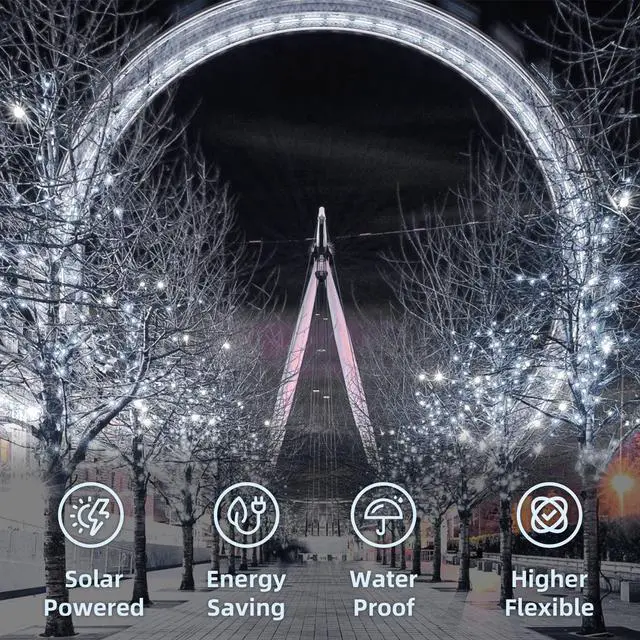 Alt view image 2 of 7 - Solar String Lights Outdoor 2 Pack 33FT 100LED Copper Wire Fairy Light Waterproof Decoration for Wedding Party Terrace Yard Tree Garden Patio Christmas (Cool White)