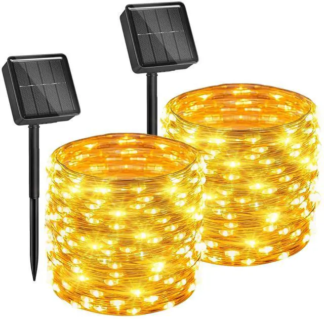 Main image of Solar String Lights, 2 Packs Total 66Ft 200 LED Solar Fairy Lights with 8 Modes, Waterproof Solar Lights for Outside Patio Yard Tree Wedding Christmas(Warm White)
