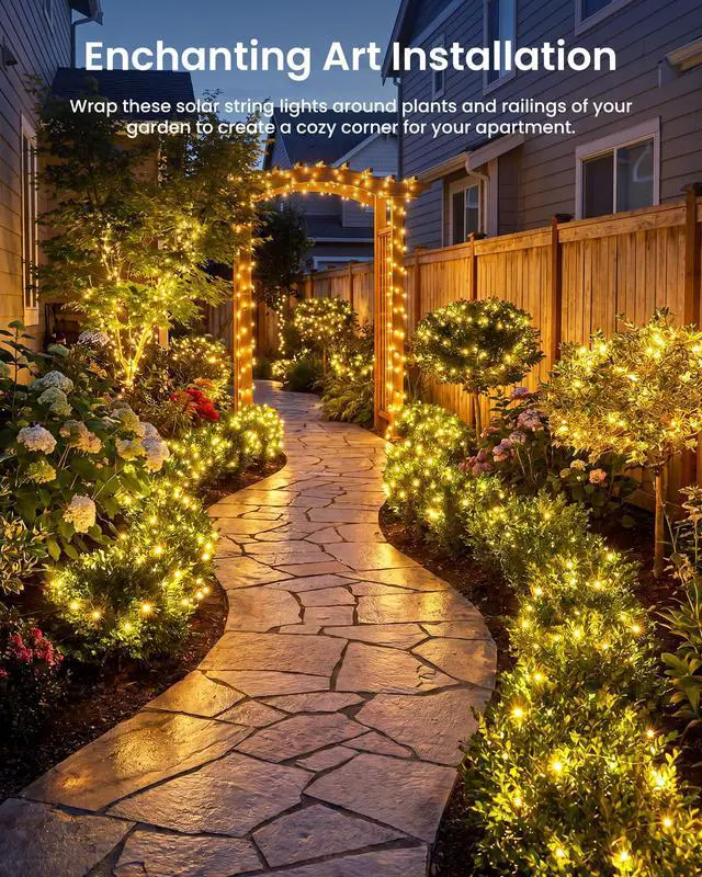 Alt view image 7 of 7 - Solar Fairy Lights, 2 Pack Total 66 FT 200 LED Solar String Lights