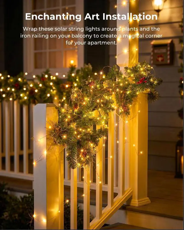 Alt view image 7 of 7 - Solar String Lights, 2 Packs Total 66Ft 200 LED Solar Fairy Lights with 8 Modes, Waterproof Solar Lights for Outside Patio Yard Tree Wedding Christmas(Warm White)