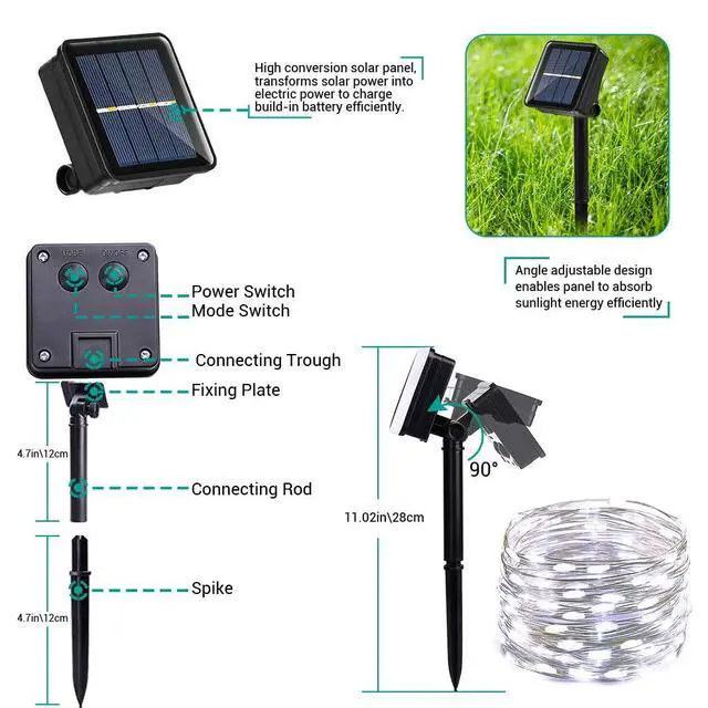 Alt view image 7 of 7 - Solar Fairy Lights, 2-Pack Total 80FT 240LED String Lights, White