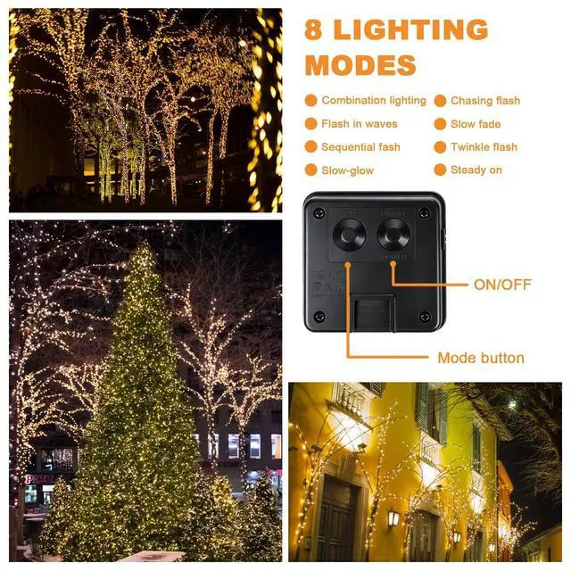 Alt view image 3 of 7 - 2 Pack Solar String Lights Outdoor, Total 80FT 200LED Solar Powered Fairy Lights Outdoor Waterproof 8 Modes, for Patio Garden Holiday Tree Yard Party Wedding, Warm White