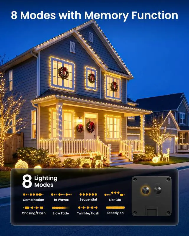 Alt view image 3 of 7 - Solar Fairy Lights, 2 Pack Total 66 FT 200 LED Solar String Lights