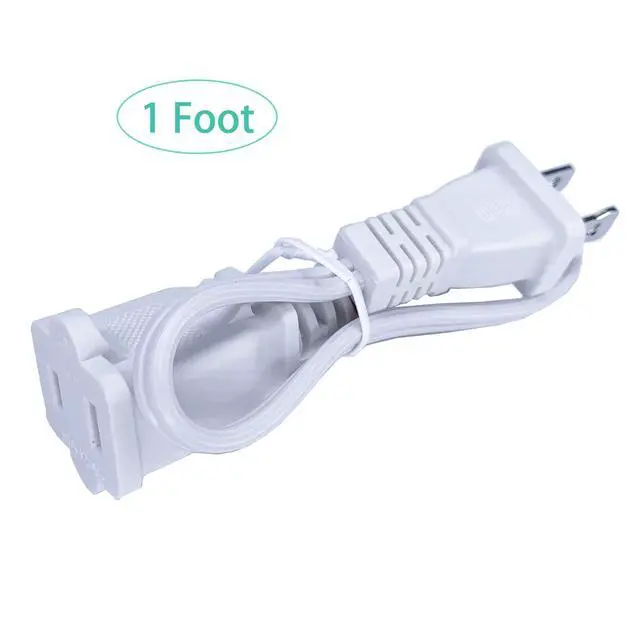 Alt view image 2 of 6 - Short Extension Cord 1 Ft, White 2 Prong, 18 AWG Small Polarized Male-Female Power Cable for Indoor, NEMA 5-15P to NEMA 5-15R, 2 Pack
