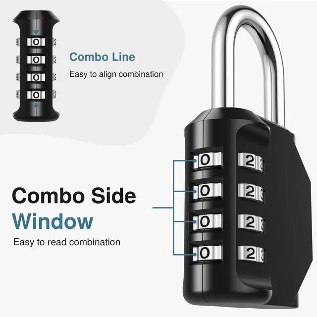 Alt view image 2 of 6 - Combination Lock 2 Pack 4 Digit Waterproof Locker Locks Secure Outdoor Padlock for Gym Lockers, Toolboxes, Gates, Fences, Storage, Sports Locker, Cabinets (Pure Black)