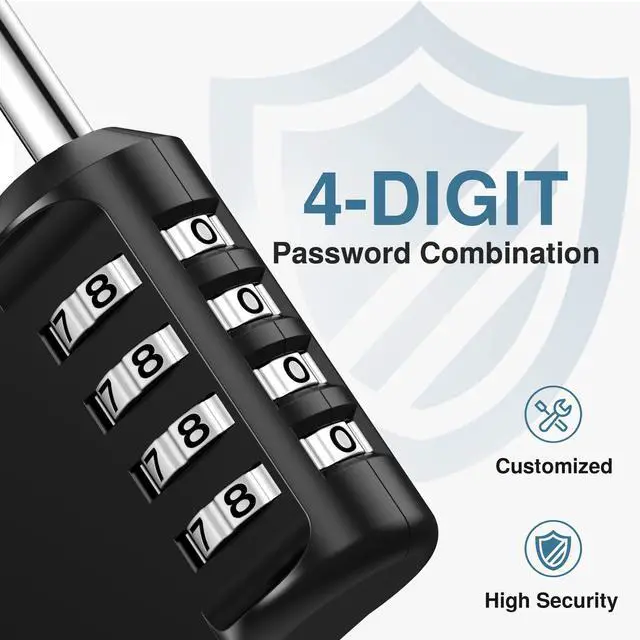 Alt view image 3 of 6 - Combination Lock 2 Pack 4 Digit Waterproof Locker Locks Secure Outdoor Padlock for Gym Lockers, Toolboxes, Gates, Fences, Storage, Sports Locker, Cabinets (Pure Black)