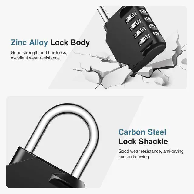 Alt view image 4 of 6 - Combination Lock 2 Pack 4 Digit Waterproof Locker Locks Secure Outdoor Padlock for Gym Lockers, Toolboxes, Gates, Fences, Storage, Sports Locker, Cabinets (Pure Black)