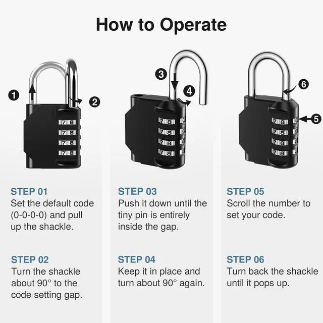 Alt view image 6 of 6 - Combination Lock 2 Pack 4 Digit Waterproof Locker Locks Secure Outdoor Padlock for Gym Lockers, Toolboxes, Gates, Fences, Storage, Sports Locker, Cabinets (Pure Black)