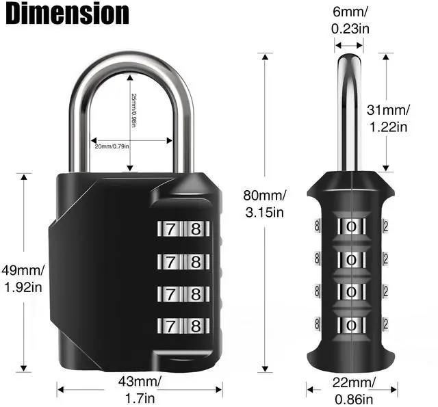 Alt view image 7 of 7 - 4-Digit Combination Lock, Heavy Duty Zinc Alloy Door & Gym Box-2PCS