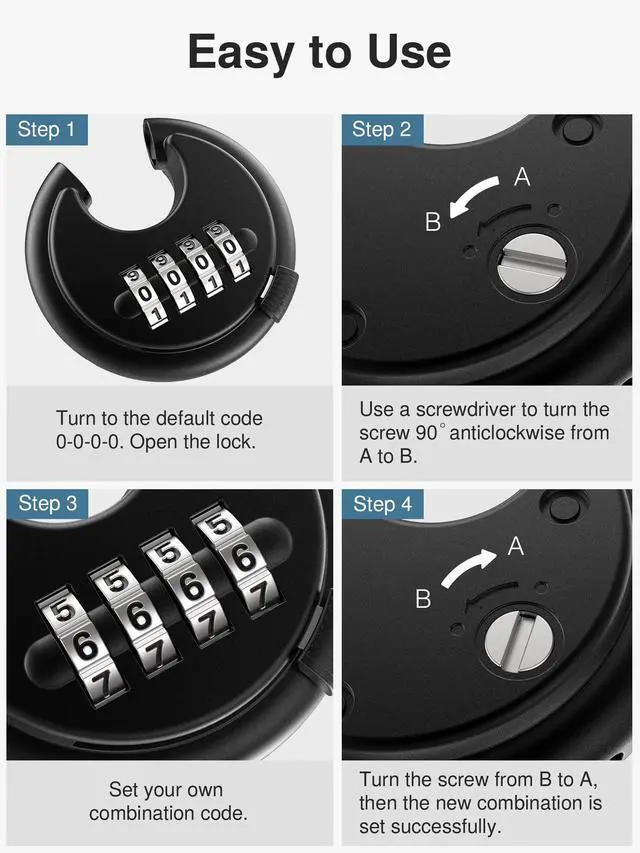 Alt view image 2 of 7 - Combination Lock, 4 Digit Padlock with Hardened Steel Shackle, Keyless Heavy Duty Combo Lock for Outdoor Sheds Fence, Gate Hasps, Storage Unit, School Gym Locker (1 Pack, Black)
