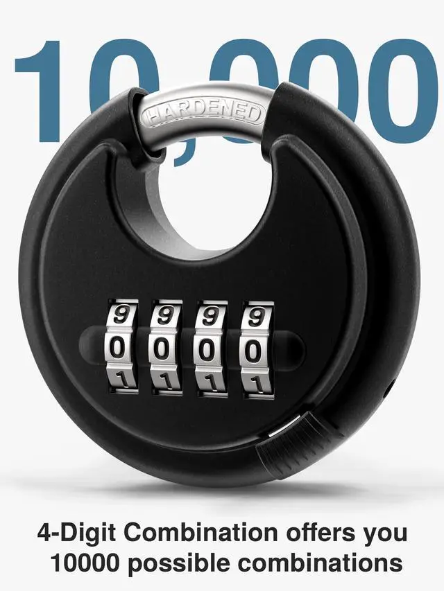 Alt view image 4 of 7 - Combination Lock, 4 Digit Padlock with Hardened Steel Shackle, Keyless Heavy Duty Combo Lock for Outdoor Sheds Fence, Gate Hasps, Storage Unit, School Gym Locker (1 Pack, Black)