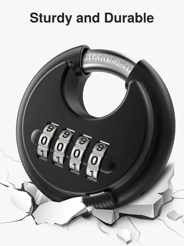 Alt view image 6 of 7 - Combination Lock, 4 Digit Padlock with Hardened Steel Shackle, Keyless Heavy Duty Combo Lock for Outdoor Sheds Fence, Gate Hasps, Storage Unit, School Gym Locker (1 Pack, Black)