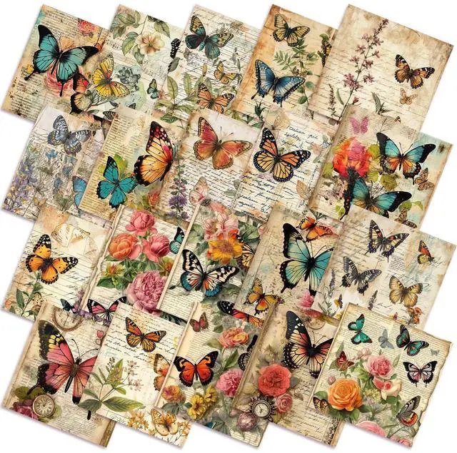 Main image of 20 Pcs 10''x10'' Vintage Butterfly Quilting Fabric Square Retro Floral Precuts Quilted Fabric Bundle Retro Leaves Flower Printed Sewing Material for Holiday Patchwork DIY Craft Supplies