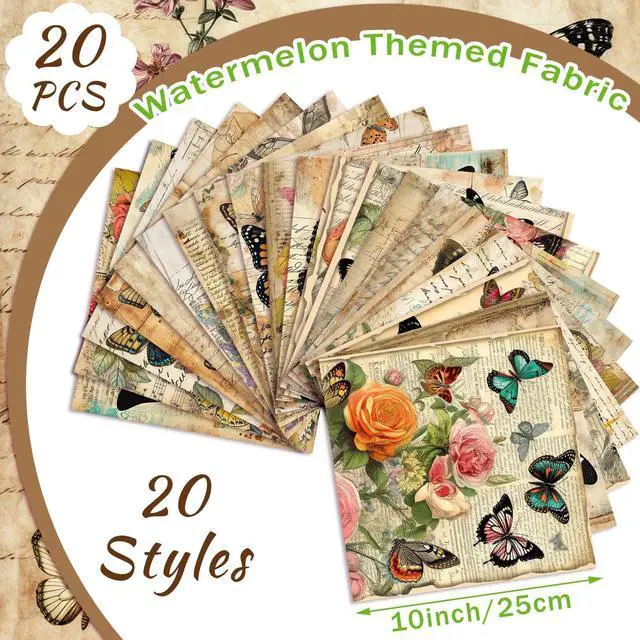 Alt view image 3 of 6 - 20 Pcs 10''x10'' Vintage Butterfly Quilting Fabric Square Retro Floral Precuts Quilted Fabric Bundle Retro Leaves Flower Printed Sewing Material for Holiday Patchwork DIY Craft Supplies