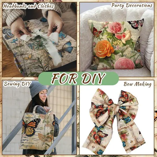 Alt view image 5 of 6 - 20 Pcs 10''x10'' Vintage Butterfly Quilting Fabric Square Retro Floral Precuts Quilted Fabric Bundle Retro Leaves Flower Printed Sewing Material for Holiday Patchwork DIY Craft Supplies