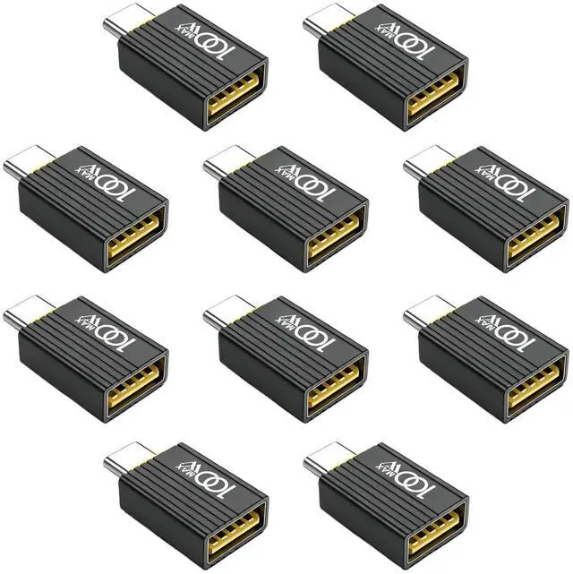 Main image of USB to USB C Adapter 10Pack,USBC Male to A Female OTG Adapter,Black