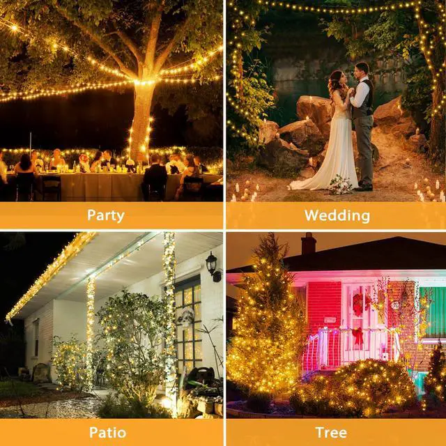 Alt view image 6 of 7 - Extra-Long Solar Fairy Lights Outdoor Waterproof, 2 Pack 112Ft 300LED 8 Modes Solar Powered String Lights, Copper Wire Twinkle Lights for Outside Party Yard Easter Decor(Warm White)