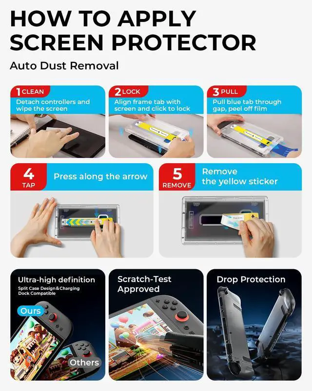 Alt view image 4 of 7 - Screen Protector Accessories for Nintendo, 10-In-1 Bundle: Tempered Glass, Dockable Case Clear Hard Shell, Two Protective Cover for Joycon Controller Thumb Grip, 2025 Switch2 Console Game Kit