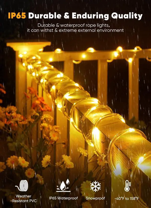 Alt view image 2 of 7 - 39FT 100LED Solar Rope Lights Outdoor Waterproof, Warm White