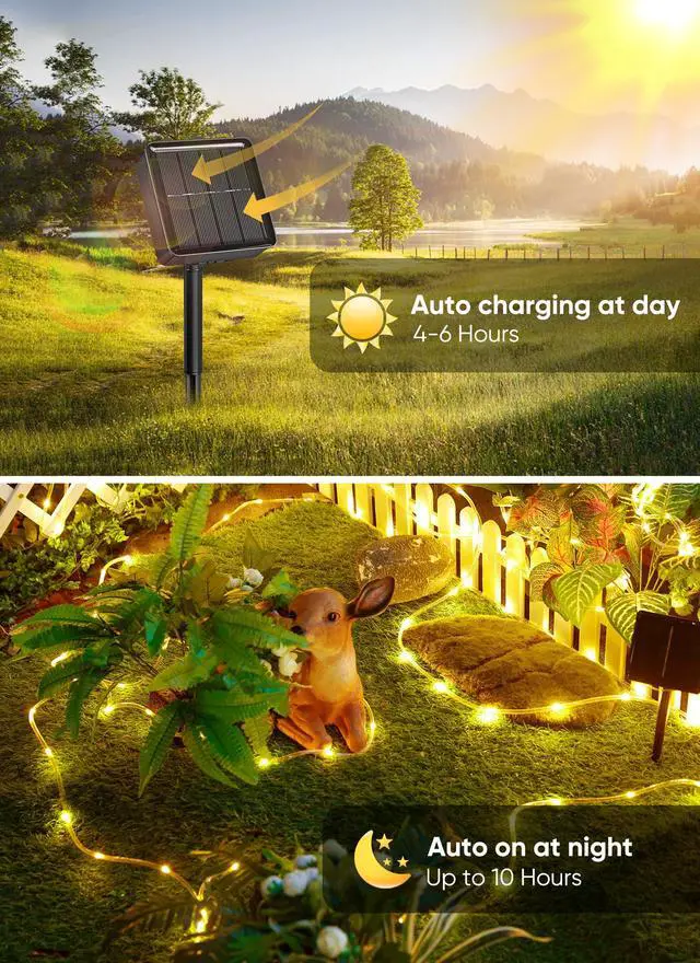 Alt view image 3 of 7 - 39FT 100LED Solar Rope Lights Outdoor Waterproof, Warm White