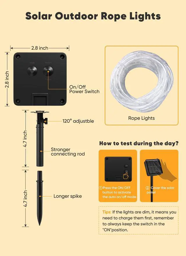 Alt view image 6 of 7 - 39FT 100LED Solar Rope Lights Outdoor Waterproof, Warm White