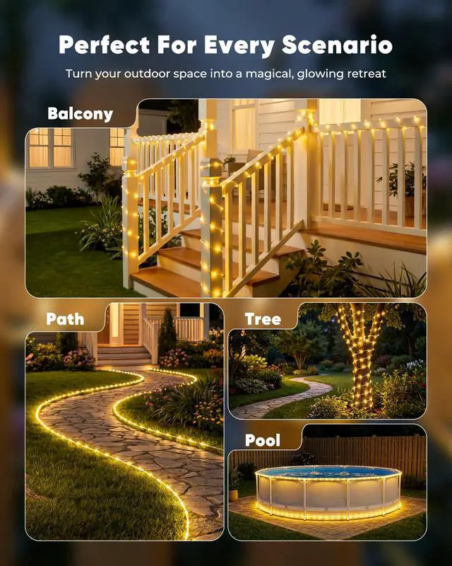 Alt view image 5 of 7 - 39FT 100LED Solar Rope Lights Outdoor Waterproof, Warm White
