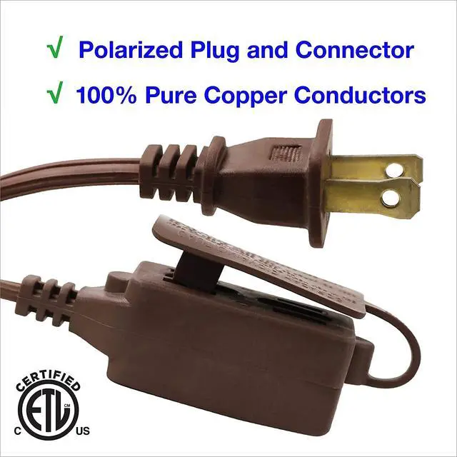 Alt view image 2 of 5 - 2-Pack 6 ft 3 Outlet Indoor Extension Cord, 16/2 SPT-2, Brown, 2 Prong Polarized Plug, Safety Plug Cap Included, for Homes, Kitchens and Offices, DCIC-00352P-DC