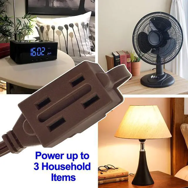 Alt view image 4 of 5 - 2-Pack 6 ft 3 Outlet Indoor Extension Cord, 16/2 SPT-2, Brown, 2 Prong Polarized Plug, Safety Plug Cap Included, for Homes, Kitchens and Offices, DCIC-00352P-DC
