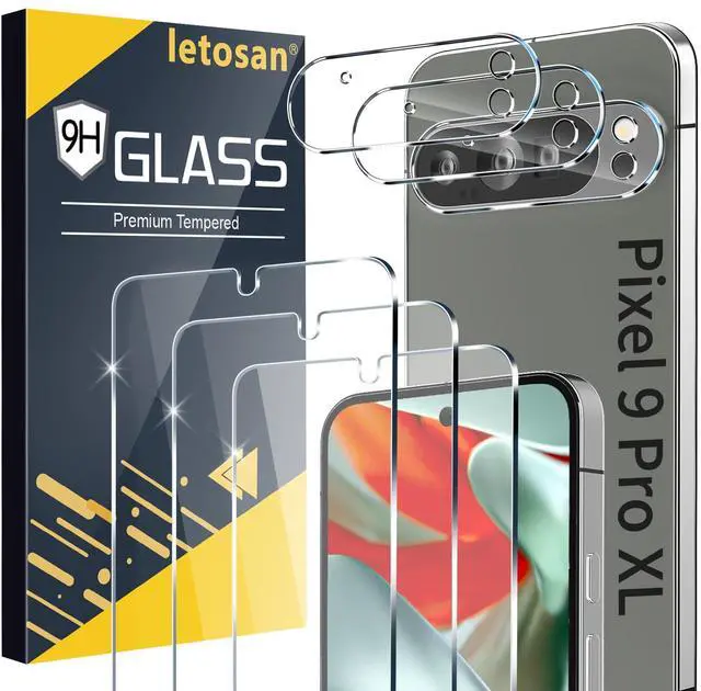 Main image of 3 Pack for Google Pixel 9 Pro XL Screen Protector Tempered Glass + 3 Pack Camera Lens Protector, Military Grade Shatterproof, 9H Hardness, Fingerprint Unlock,Case Friendly 6.8 Inch