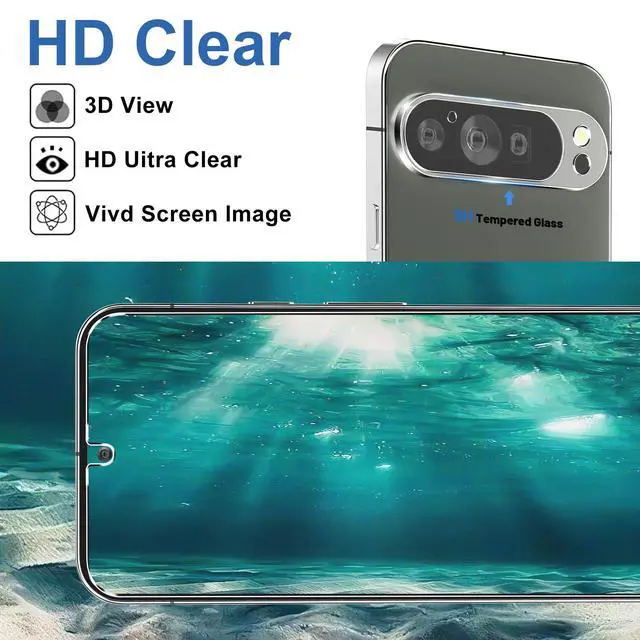 Alt view image 7 of 7 - 3 Pack for Google Pixel 9 Pro XL Screen Protector Tempered Glass + 3 Pack Camera Lens Protector, Military Grade Shatterproof, 9H Hardness, Fingerprint Unlock,Case Friendly 6.8 Inch