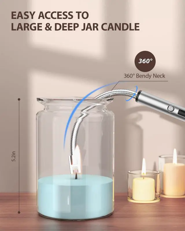 Alt view image 2 of 7 - Electric Candle Lighter, Windproof Rechargeable Long Lighter, 2PCS