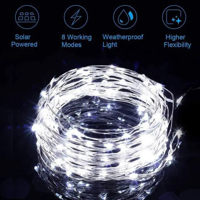 Alt view image 2 of 6 - Solar String Lights for Outside,2 Pack Total 240LED Solar Lights Outdoor Waterproof 24M/80Ft 8 Modes Outdoor Copper Wire Fairy Light Patio Decor Light,Yard,Porch Hanging Lightst (White)