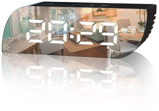 Main image of Aesthetic Digital Alarm Clock Mirror Surface - Dimmer Night Mode, Large LED Digits Display, Easy Snooze - USB & Battery Operated - Bedroom, Office, Travel Portable (Black)