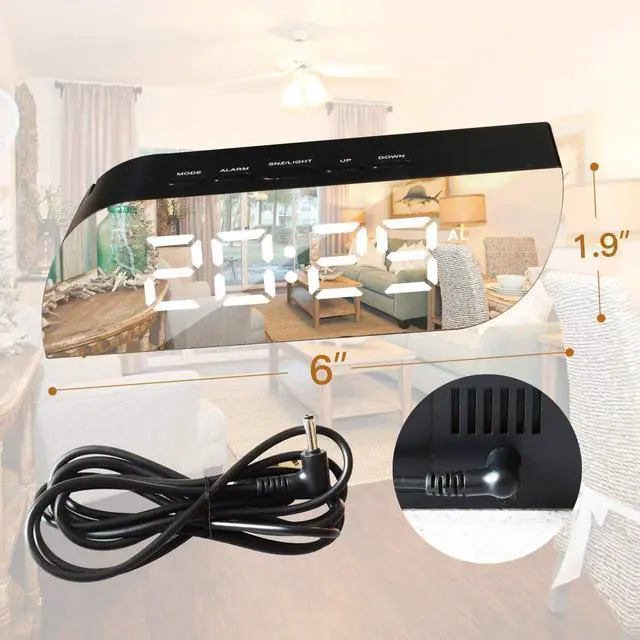Alt view image 2 of 7 - Aesthetic Digital Alarm Clock Mirror Surface - Dimmer Night Mode, Large LED Digits Display, Easy Snooze - USB & Battery Operated - Bedroom, Office, Travel Portable (Black)