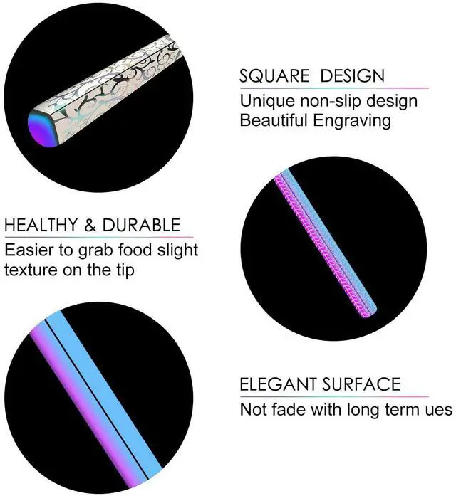 Alt view image 5 of 7 - Premium Metal Chopsticks 5 Pairs Multicolor Chop Sticks Reusable Dishwasher Safe Square Korean Chopsticks Lightweight Non-Slip Reusable Stainless Steel ChopSticks Present Set