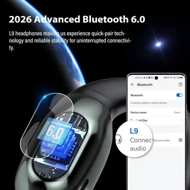 Alt view image 2 of 7 - Open Ear Headphones Bluetooth 6.0 Immersive Stereo, 2026 Wireless Sports Earbuds with Wide Area Tap, 45Hrs Lightweight Comfort Ear Buds with ENC Mic, IPX7 Waterproof Earphones for Gym/Running/Office